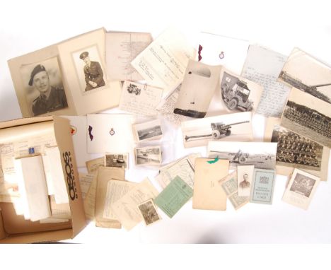 An assorted collection of WWII Second World War military related ephemera - photographs, letters and documents. Including; ph