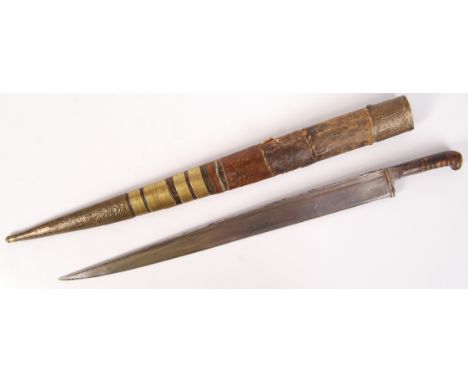 An impressive 19th century Indo-Persian / Indian Khyber knife / sword. Carved hardwood grips, with large fullered blade. Seat