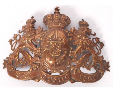 An original WWI First World War Bavarian / Prussian German Pickelhaube uniform helmet badge / plaque / front plate. German cr