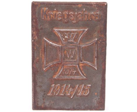 A scarce original WWI First World War Imperial Germany / German matchbox holder. Steel construction, with ' Kriegsjahre ' ( W