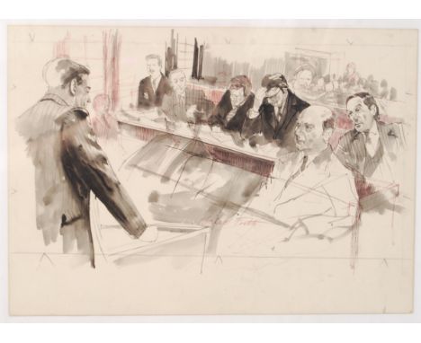 The Trial Of Jeremy Thorpe; An incredible piece of British political and social history - an original watercolour courtroom s