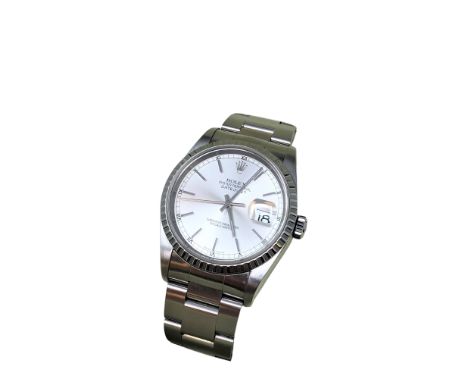 Rolex : A Gent's Stainless Steel Oyster Perpetual Datejust Automatic Calendar Wristwatch, ref. 16220, circa 2004, silvered di