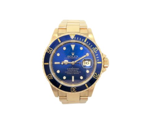 Rolex : A Fine Gent's 18ct Yellow Gold Oyster Perpetual Date Automatic Calendar Wristwatch, ref. 16618 Submariner, circa 1991