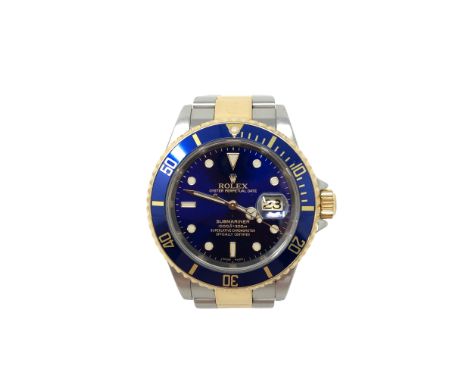 Rolex : A Gent's Stainless Steel and 18ct Yellow Gold Automatic Calendar Wristwatch, ref. 16613 Submariner, circa 2005, blue 