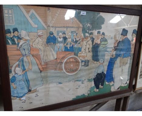 H Cassiers, coloured lithograph, Voitures Germain, framed.