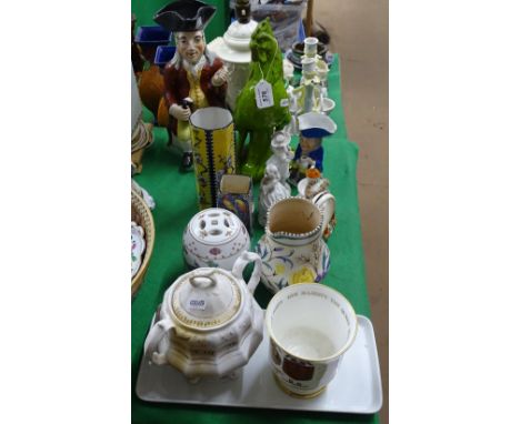Toby jugs, Poole jug, pastille burner, etc.