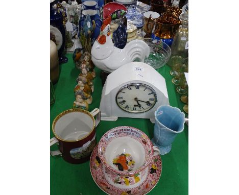 Clock, Shorter's Toby jug, Kingfisher, Victorian Prattware mug, etc.
