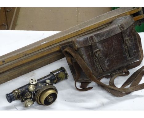 19th century leather cased brass mounted Surveyor's instrument with original tripod stand.