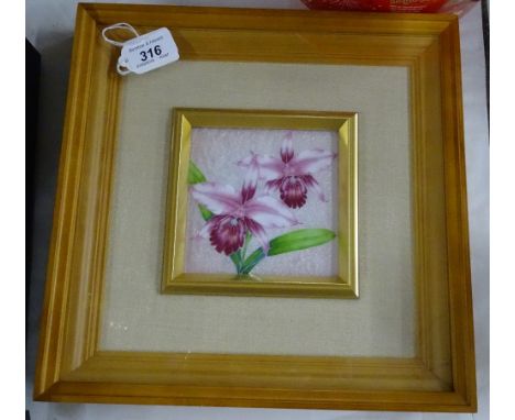 A silver &amp; enamel plaque, exotic flowers, framed &amp; glazed, overall 29.5 x 29.5 cm Harvey Nichols box