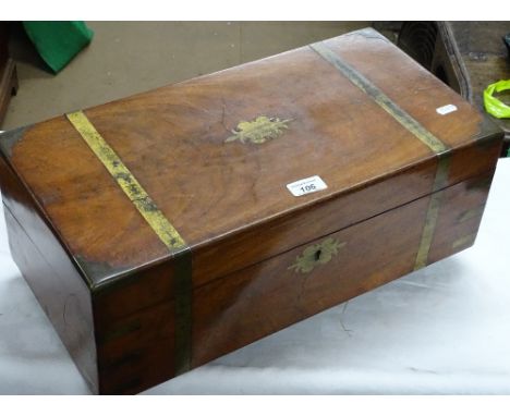 A Victorian large brass bound writing slope with inkwell.