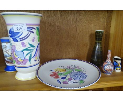 Poole Pottery vase and plate, Rye Pottery vase, etc.
