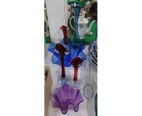 Art glass vases, handkerchief bowls, etc.