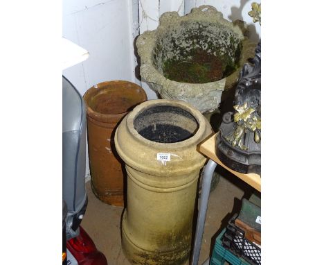 3 Vintage chimney pots and a concrete planter.