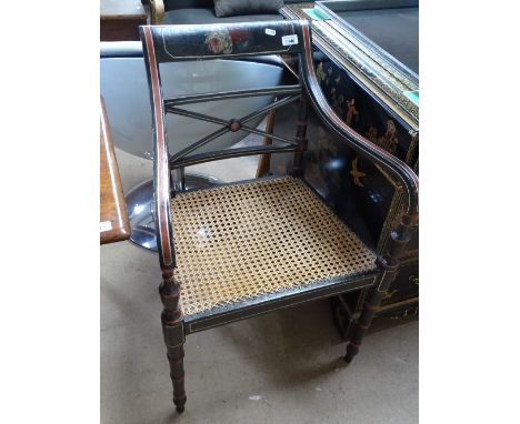 A simulated rosewood and painted Georgian desk chair with cane panelled seat.