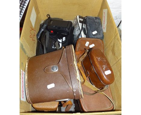 Leather cased binoculars, Vintage camera, etc.