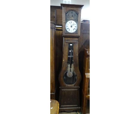 A late 19th century French oak cased Comptoise clock, with enamelled dial, height 7'3".