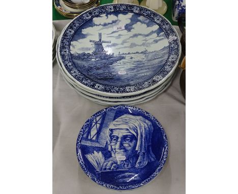 5 Blue and white Delft chargers and 3 plates, (8).