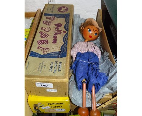 3 Pelham puppets - 2 Tyrolean girls and an Ermintrude the cow, and a Pelham puppet cow girl, unboxed.