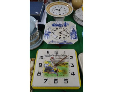 3 Ceramic wall clocks.