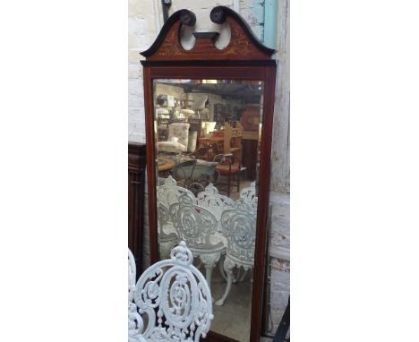 A 19th century mahogany and satinwood strung pier glass mirror with swan neck pediment, height 6';, width 2'4".