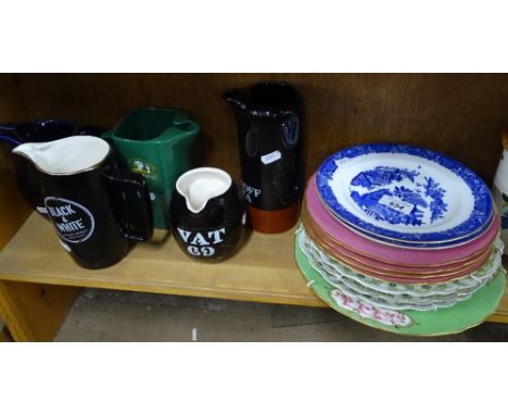 Advertising bar jugs and decorative plates.