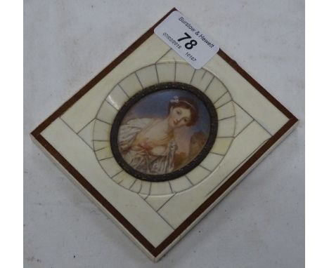 Portrait miniature in ivory clad frame.
