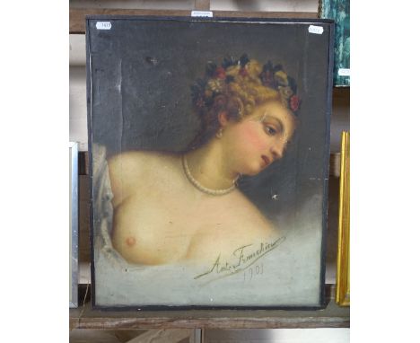A continental oil on canvas, portrait study of a young girl, dated 1901.