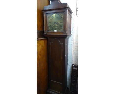 An 18th century 30 hour long cased clock, having a 12" square brass dial with subsidiary dial, by John Wood of Grantham, oak 