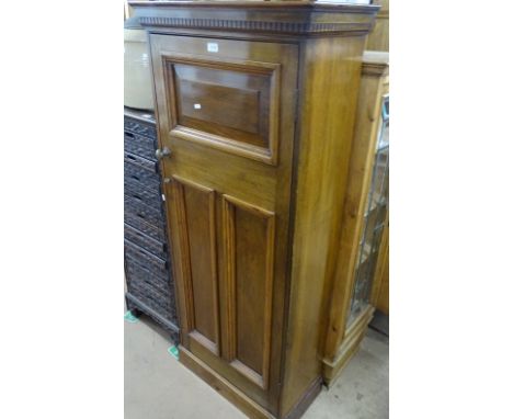 A late Victorian mahogany side cabinet, with panelled door and shelf fitted interior, width 2'2", height 5'2", depth 13".