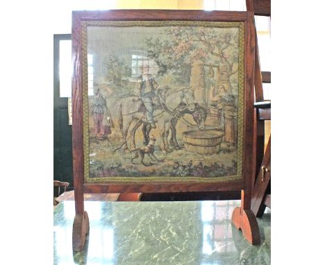 A set of Mahogany library steps and an Oak tapestry fire screen