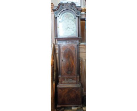 A 19th Century inlaid Mahogany eight day longcase clock with moon roller, second and date dials marked, Leigh Newton