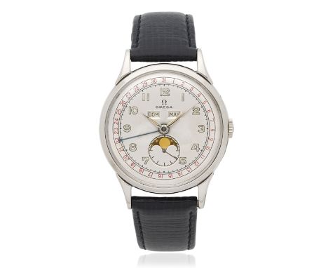 Omega. A stainless steel manual wind triple calendar wristwatch with moon phaseModel: CosmicReference: 2486-1Date: Circa 1947
