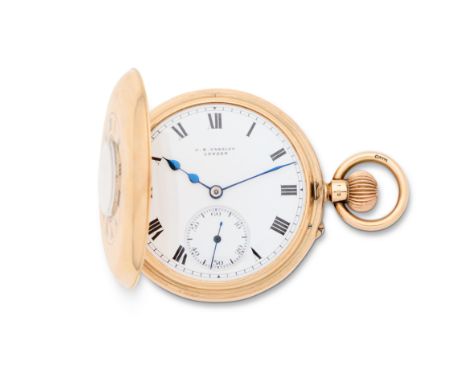J.B Yabsley, 72 Ludgate Hill, London. A 9K gold keyless wind half hunter pocket watchDate: Birmingham Hallmark for 1924Moveme