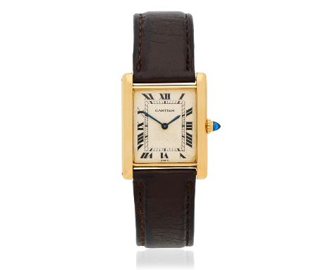 Cartier. An 18K gold manual wind wristwatchModel: TankDate: London Import Mark for 1976Movement: 17-jewel Cal.21 manual windD