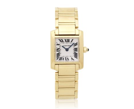 Cartier. A lady's 18K gold quartz bracelet watchModel: Tank FrançaiseReference: 1820Date: Circa 2000Movement: 6-jewel Cal.018