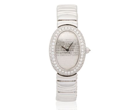 Cartier. A lady's 18K white gold diamond set quartz bracelet watchModel: BaignoireReference: 1955Date: Circa 2000Movement: 4-