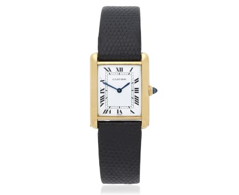 Cartier. An 18K gold manual wind wristwatchModel: TankDate: Circa 1980Movement: 17-jewel Cal.78-1 manual windDial: White, bla