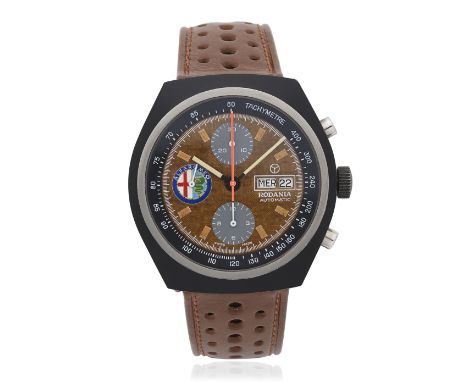 Rodania for Alfa Romeo. A black PVD coated stainless steel automatic calendar chronograph wristwatchReference: 3174 23Date: C