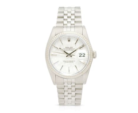 Rolex. A recently serviced stainless steel and white gold automatic calendar bracelet watchModel: DatejustReference: 16014Dat