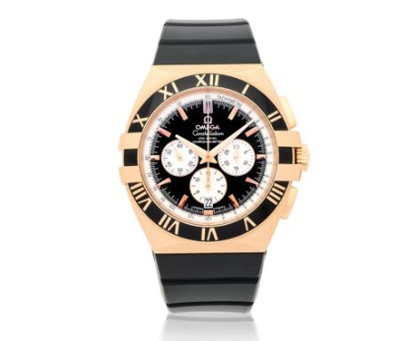 Omega. An 18K rose gold automatic calendar chronograph wristwatch with Co-Axial escapementModel: Constellation 'Double Eagle'