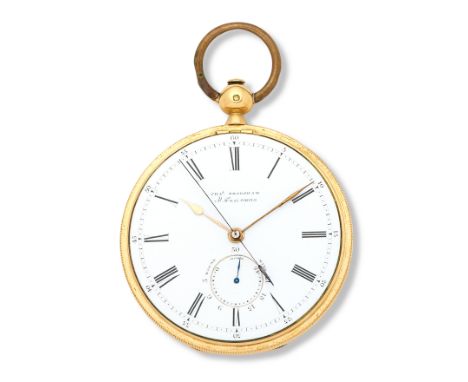 Charles Frodsham, 84 Strand, London. An unusual and rare 18K gold key wind open face pocket watch with up/down indication and