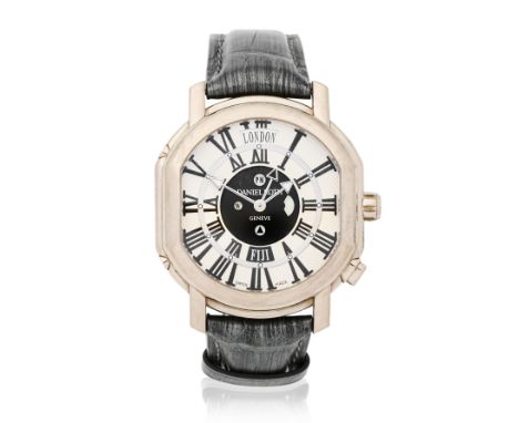 Daniel Roth. An 18K white gold automatic wristwatch with dual time zone, daylight saving and day/night indicationModel: Metro