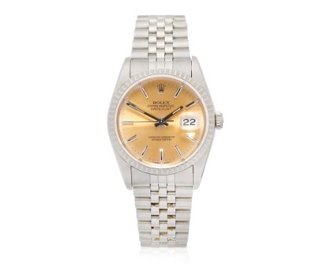 Rolex. A stainless steel calendar bracelet watch with Khanjar emblemModel: DatejustReference: 16220Date: Purchased 8th August