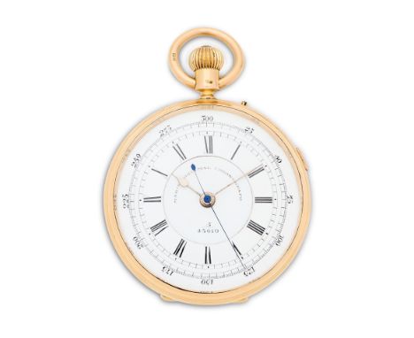 An 18K gold keyless wind open face pocket watch with stop/start secondsDate: Chester Hallmark for 1889Movement: Gilt 3/4 plat