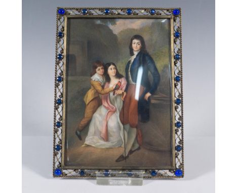 Antique hand-painted gouache miniature artwork entitled Group Portrait of the Children of Duke Carl August of Saxe-Weimar-Eis
