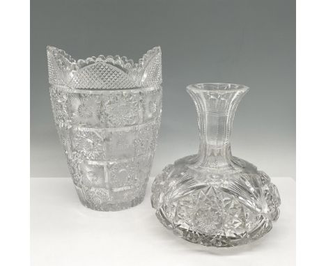 Stunning cut crystal one with ruffle ridge tall vase with pinwheel design and bulb vase both with starburst designs to captur