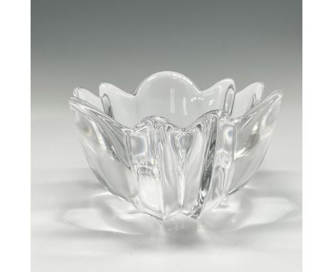 Lovely clear crystal bowl with furled edge. Orrefors etched mark. 4304.21. Issued: 21st centuryDimensions: 3.25"H x 5" dia.Ma