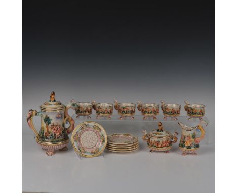 Lovely and intricate glossy design of cherubs, nudes, lions, florals and sea creatures colored in pastels with eggshell patte