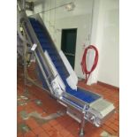 HMI 94" x 18" S.S. Incline Conveyor, Interlock Belt, w/ 2" Flights & S.S. 1 1/2hp Blower