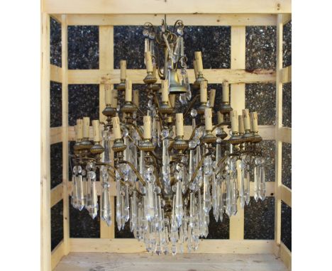 A LARGE AND IMPRESSIVE ORMULU AND CUT GLASS THREE TIER FIVE LIGHT CHANDELIER 3 ft high x 2 ft 8 ins wide